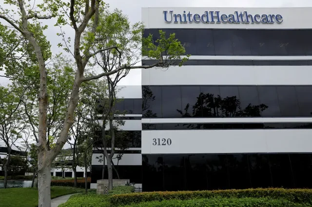 The UnitedHealthcare logo displayed on an office building in California, United States. REUTERS/Mike Blake/File Photo