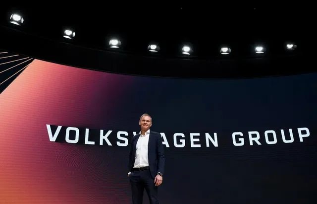 Oliver Blume, CEO of Volkswagen AG and Porsche AG, during the annual group press conference in Wolfsburg, Germany. REUTERS/Liesa Johannssen