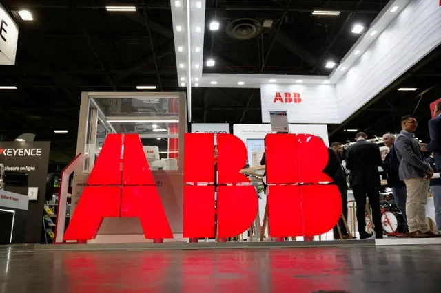 The ABB logo displayed at the Global Industrie exhibition in Villepinte, France. REUTERS/Benoit Tessier