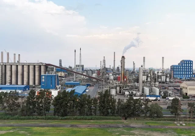 An aerial perspective of the Sasolburg petrochemical facility operated by Sasol in South Africa, captured in late 2024. REUTERS/Thando Hlophe/File Photo