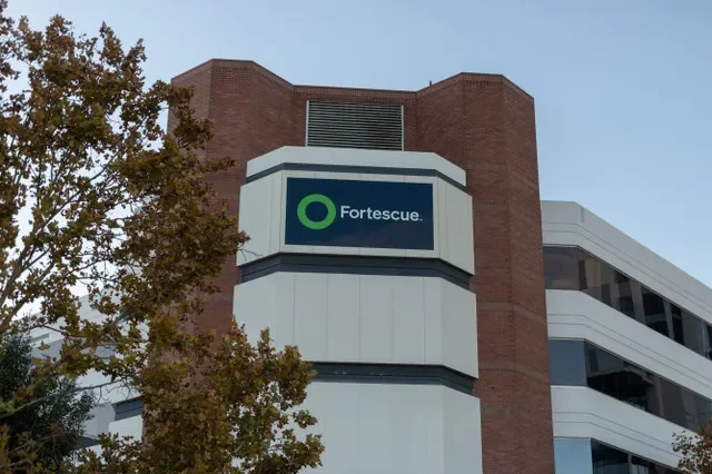 The corporate logo of Fortescue is displayed at their headquarters in Perth, Australia, as seen in April 2025. REUTERS/Christine Chen