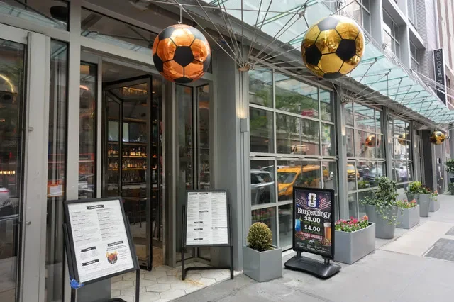 Jul 15, 2026; New York, NY, USA; FIFA World Cup decorations at the Burgerology restaurant. Mandatory Credit: Kirby Lee-Imagn Images