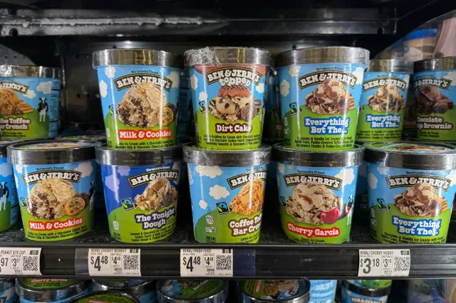 Packs of Ben & Jerry's ice cream, a brand of Unilever, for sale at a Walmart store in Valley Stream, New York, U.S., November 6, 2025. REUTERS/Kylie Cooper