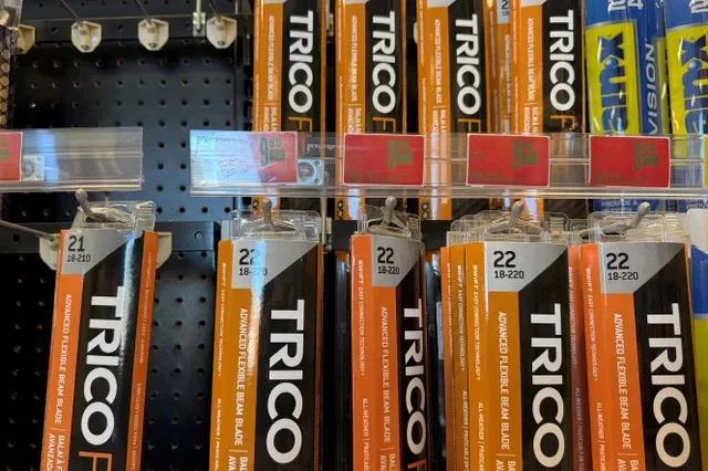 FILE PHOTO: Trico windshield wiper blades, manufactured by the auto parts maker First Brands, are displayed for sale in Medford, Massachusetts, U.S., October 21, 2025. REUTERS/Brian Snyder/File Photo