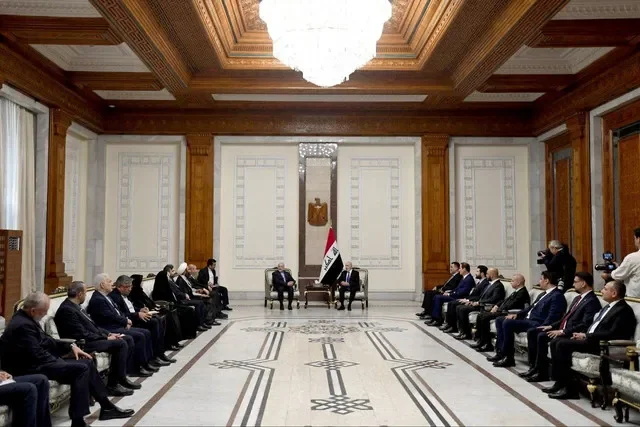 Iraqi President Nizar Amidi meets with Iranian Parliament Speaker Mohammad Bagher Ghalibaf in Baghdad, Iraq, August 19, 2026. Media Office of the President of the Republic of Iraq/Handout via REUTERS
