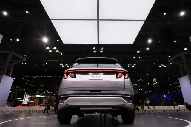 Rear view of the 2025 Hyundai Tucson plug-in hybrid SUV at the New York International Auto Show Press Preview, in Manhattan, New York City, U.S., March 27, 2024. REUTERS/Brendan McDermid