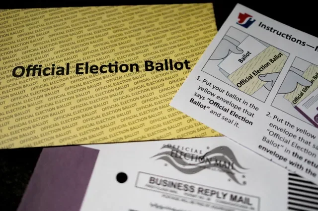 FILE PHOTO: A mail-in ballot, during the Pennsylvania primary election, is displayed in this illustration picture created in Philadelphia, Pennsylvania, U.S., May 19, 2026. REUTERS/Hannah Beier/Illustration//File Photo