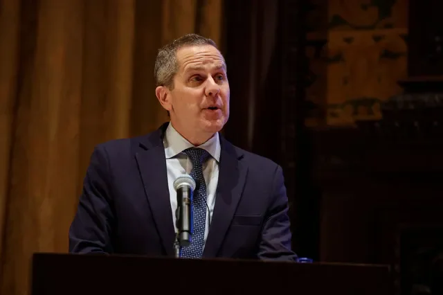 Federal Reserve Board Governor Michael Barr speaks about “Artificial Intelligence and the Labor Market" to the New York Association for Business Economics (NYABE) in New York City, U.S., February 17, 2026. REUTERS/Brendan McDermid