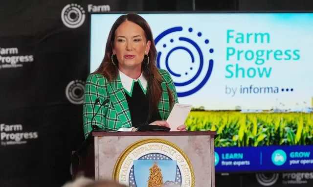 U.S. Agriculture Secretary Brooke Rollins speaks at the Farm Progress Show on Sept. 1, 2026, in Boone.
