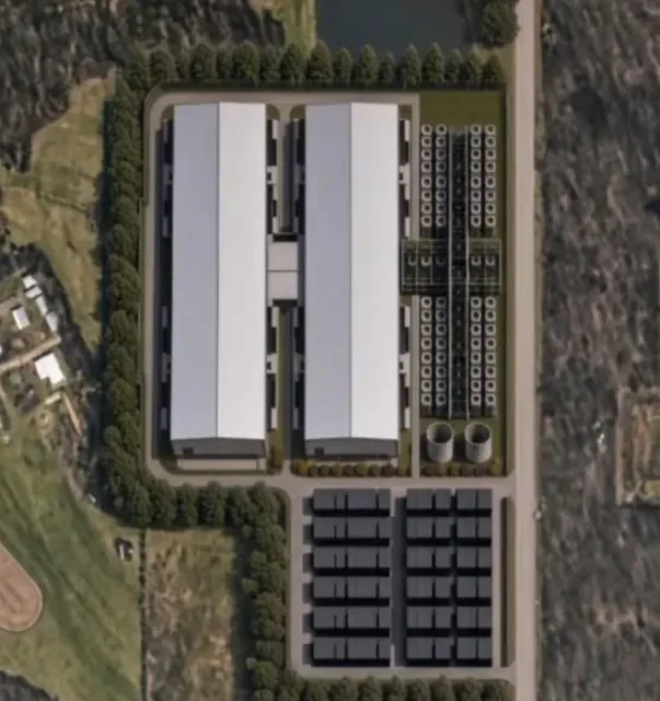 Una captura de pantalla del render del segundo centro de datos propuesto por SpaceXAI en 8425 Tulane Road en Southaven, Misisipi.