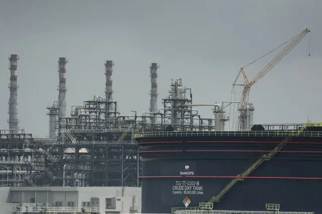 FILE PHOTO: A Dangote crude oil tank is seen inside the Dangote Industries oil refinery and fertilizer plant site in the Ibeju Lekki district of Lagos, Nigeria March 2, 2026.