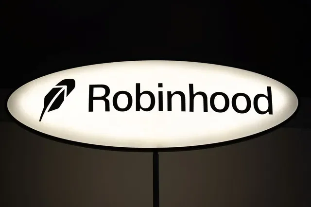A Robinhood logo is displayed at the Robinhood Markets, Inc. event in New York City, U.S., March 4, 2026. REUTERS/David 'Dee' Delgado