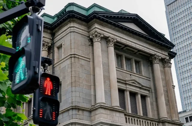 FILE PHOTO: Traffic signs in front of the Bank of Japan building in Tokyo, Japan, June 15, 2026. REUTERS/Kim Kyung-Hoon/File Photo
