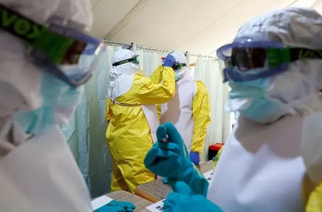 Health workers wear Personal Protective Equipment (PPE) as they attend a training by Medecins Sans Frontieres (MSF) for personnel preparing to reinforce regional Ebola response capacity in the Democratic Republic of Congo amid an outbreak of the Bundibugyo strain, at an Ebola simulation treatment center set up by MSF in Kajiado County near Nairobi, Kenya, August 5, 2026. REUTERS/Thomas Mukoya/File