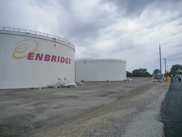 FILE PHOTO: Storage tanks are seen at Enbridge’s terminal located outside Manhattan, Illinois, U.S., June 26, 2024. REUTERS/Nicole Jao/File Photo
