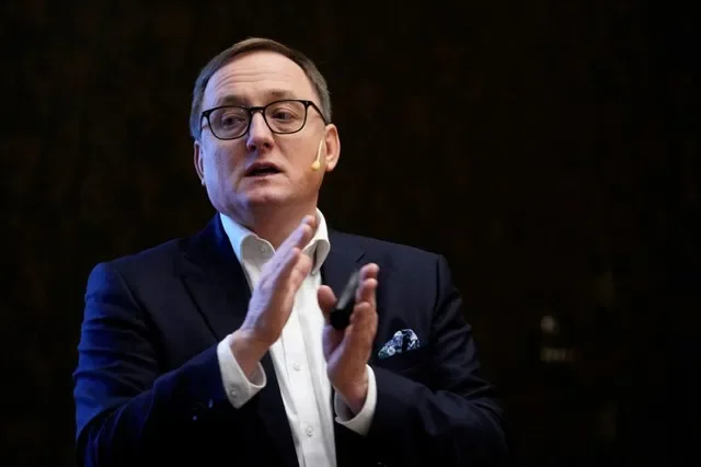 FILE PHOTO: Latvian central bank governor Martins Kazaks speaks during the bank's macroeconomic forecast presentation in Riga, Latvia September 23, 2022. REUTERS/Ints Kalnins/ File Photo