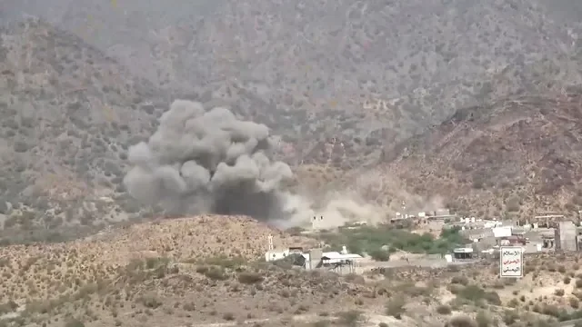 Smoke rises amid fighting at an unknown location in Yemen, in this still image taken from video released September 12, 2026. Al-Masirah TV/Handout via REUTERS