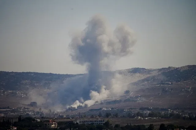 Smoke rises in southern Lebanon following an Israeli strike, as seen from Zawtar al-Gharbiyeh, southern Lebanon, September 13, 2026. REUTERS/ Stringer