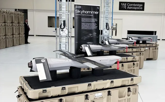 ขีปนาวุธ Skyhammer จัดแสดงที่โรงงานผลิตของ Cambridge Aerospace ในเมืองเคมบริดจ์ สหราชอาณาจักร เมื่อวันที่ 1 กรกฎาคม 2026 ภาพแจกจาก Cambridge Aerospace ผ่านทาง REUTERS
