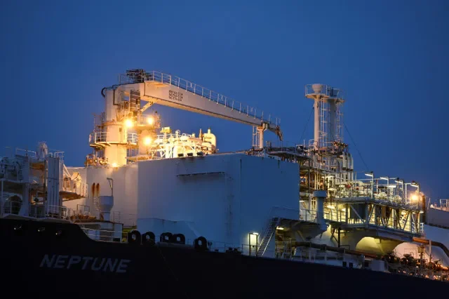 FILE PHOTO: A general view shows a special ship, Neptune, the floating liquefied natural gas terminal, during the inauguration of the LNG terminal Deutsche Ostsee in the port of Lubmin, Germany. REUTERS/Annegret Hilse/File Photo