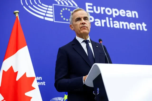 Canadian Prime Minister Mark Carney holds a joint press conference with European Parliament President Roberta Metsola (not pictured) after his address at the European Parliament in Strasbourg, France, September 17, 2026. REUTERS/Yves Herman