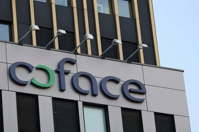 View of the Coface logo at the company's headquarters in Bois-Colombes near Paris, France, February 3, 2025. REUTERS/Abdul Saboor