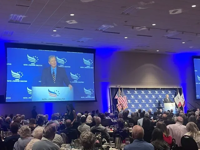 U.S. Sen. John Kennedy, R-Louisiana, speaks to Iowa conservatives at the Iowa Faith and Freedom Coalition's Fall Banquet in Des Moines on Saturday, Sept. 19, 2026.