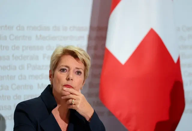 FILE PHOTO: Swiss Federal Councillor and finance minister Karin Keller-Sutter attends a press conference on Swiss banks' capital requirements in Bern, Switzerland, April 22, 2026.
