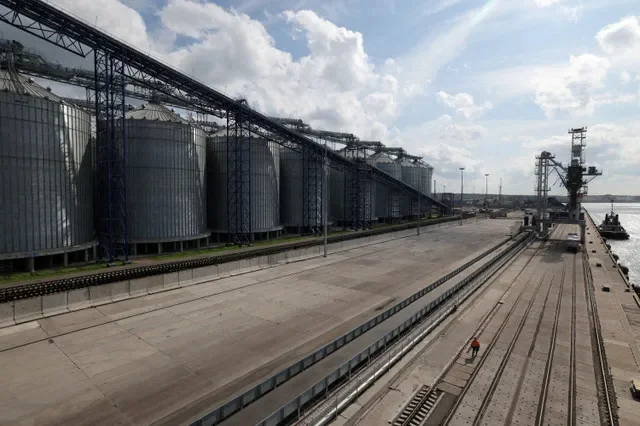 FILE PHOTO: A general view shows a grain terminal in the Baltic Sea port of Vysotsk in the Leningrad region, Russia August 21, 2024.