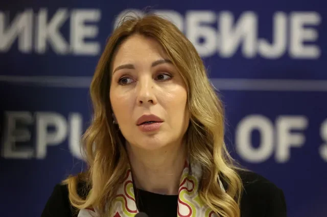 Serbian Minister of Mining and Energy Dubravka Djedovic Handanovic speaks during a press conference in Belgrade, Serbia, January 15, 2026. REUTERS/Zorana Jevtic
