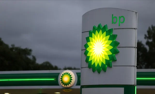 FILE PHOTO: An illuminated BP logo is seen at a petrol station in Chester-le-Street, Durham, Britain September 23, 2021. REUTERS/Lee Smith/File Photo
