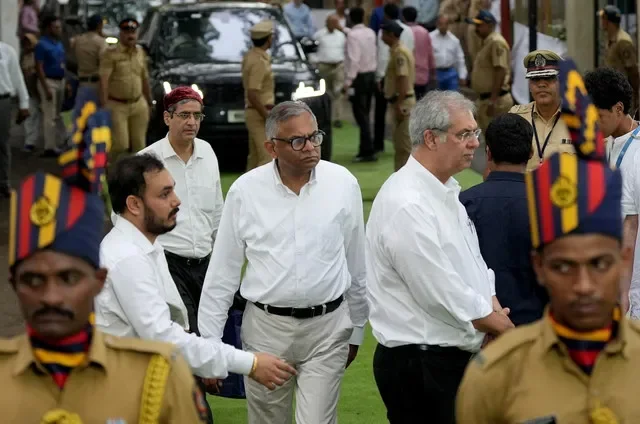 FILE PHOTO: Chairman of Tata Sons Natarajan Chandrasekaran arrives to attend the funeral of former chairman of Tata Group Ratan Tata in Mumbai, India, October 10, 2024. REUTERS/Hemanshi Kamani/File Photo