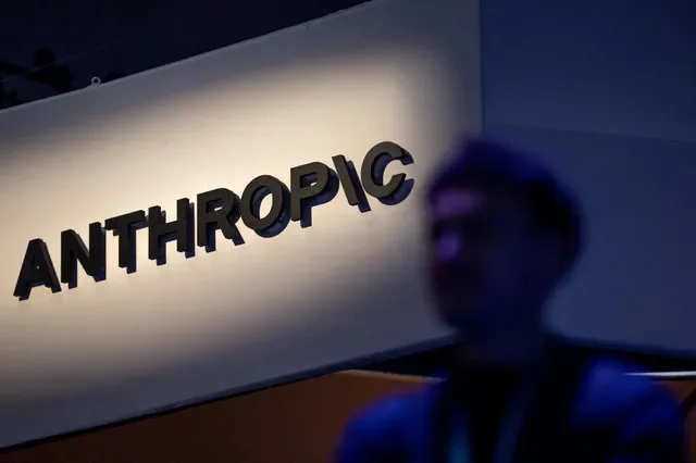 FILE PHOTO: An Anthropic logo is displayed at Moscone Center during the Dreamforce 2026 technology summit in San Francisco, California, US, September 17, 2026. REUTERS/Carlos Barria/File Photo