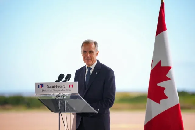 Canada's Prime Minister Mark Carney speaks to the media during his visit to the small French territory of Saint Pierre and Miquelon, France September 20, 2026. REUTERS/Chris Tanouye