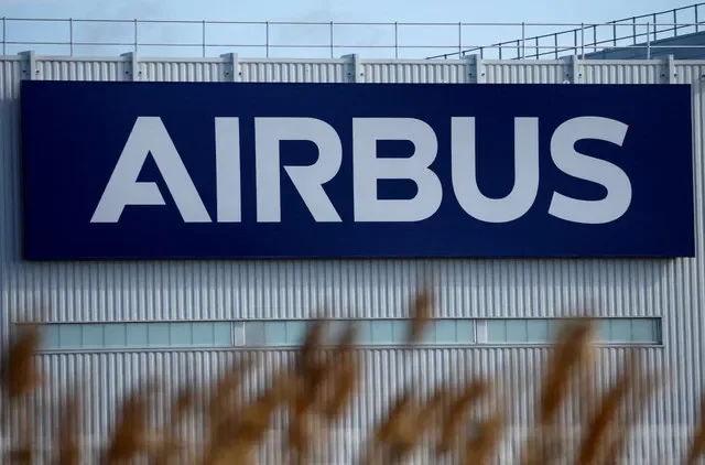 The logo of Airbus is picuted at the Airbus facility in Montoir-de-Bretagne near Saint-Nazaire, France, March 4, 2022. REUTERS/Stephane Mahe