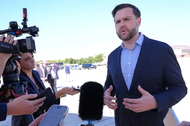 US Vice President JD Vance speaks to reporters before boarding Air Force Two to travel to Alaska, at Joint Base Andrews, Maryland, US, October 5, 2026. Jacquelyn Martin/Pool via REUTERS