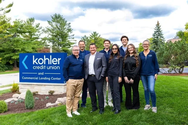 Members of Kohler Credit Union’s commercial lending team celebrate the Sept. 23, 2026, opening of the credit union’s Commercial Lending Center in Kohler. Pictured from left are Kevin Johnsrud, commercial lending officer; Deniss Makejenko, chief lending officer; Dan Hanson, commercial lending officer; Mike Loftus, manager of commercial credit; Guzel Lindemann, credit analyst I; John Burns, credit
