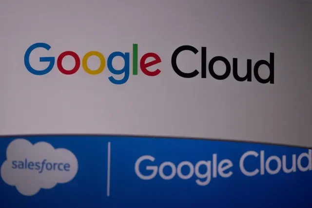 A Google Cloud logo is displayed at Moscone Center during the Dreamforce 2026 technology summit in San Francisco, California, US, September 17, 2026. REUTERS/Carlos Barria
