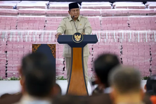 El presidente indonesio Prabowo Subianto pronuncia su discurso en Yakarta, Indonesia, el 6 de octubre de 2026. REUTERS/Ajeng Dinar Ulfiana
