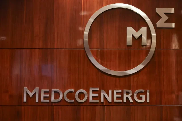 The logo of Indonesian oil and gas company PT Medco Energi Internasional Tbk is displayed inside its building in Jakarta, Indonesia, February 11, 2026.