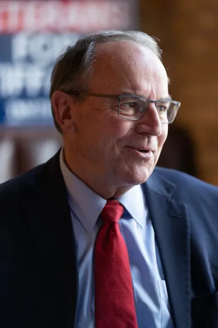 Republican candidate for governor Tom Tiffany hosts a veteran roundtable at The Explorium Brewpub Third Ward on Sept. 24, 2026 in Milwaukee, Wisconsin. Journal Sentinel reporter Mary Spicuzza was blocked from entering the event.