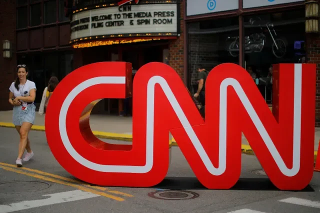 The CNN logo stands outside the venue of the second Democratic 2020 U.S. presidential candidates debate, in the Fox Theater in Detroit, Michigan, U.S., July 30, 2019. REUTERS/Brian Snyder