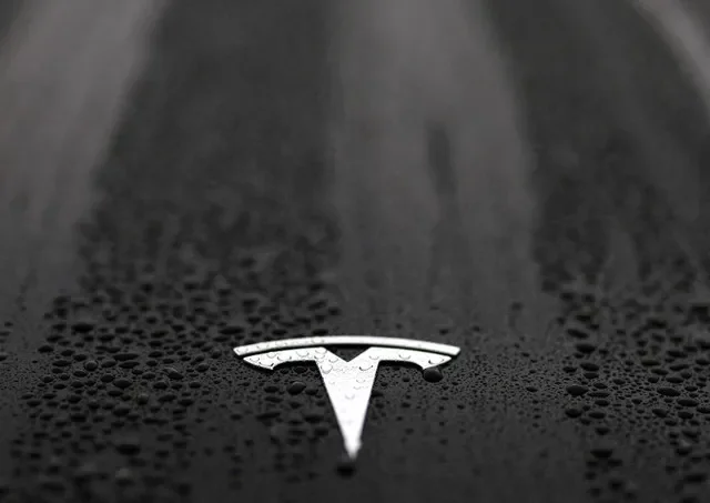 資料圖片:2025年4月24日,比利時布魯塞爾,一輛Tesla汽車上的Tesla標誌。路透社/伊夫·赫爾曼/資料圖片
