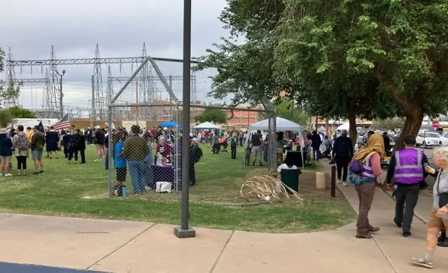 People gather for the No Kings: Vote Early event at Grant Park in Phoenix on Oct. 17, 2026.