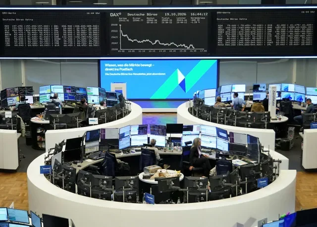 2026年10月19日,德國法蘭克福證券交易所德國DAX指數(Deutscher Aktienindex)走勢圖。REUTERS/Staff