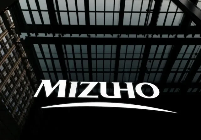 Logo of Mizuho Financial Group at its head office in Tokyo, Japan, June 19, 2026.