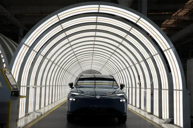 FILE PHOTO: A Volkswagen ID. UNYX 08 electric vehicle (EV) sits on a production line at the Volkswagen Anhui factory in Hefei, Anhui province, China February 4, 2026. REUTERS/Florence Lo/File Photo
