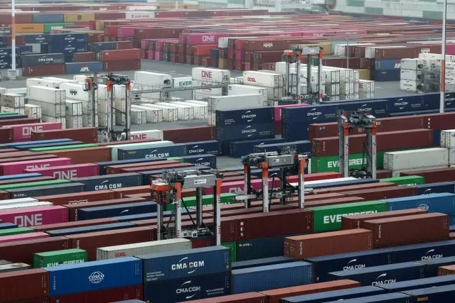 Shipping containers sit stacked at the France Port 2000 Terminal in Le Havre, France, July 2, 2026. REUTERS/Stephane Mahe