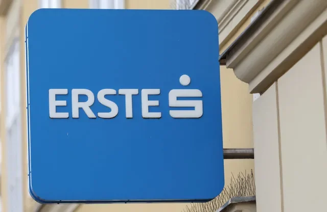 The logo of Erste Group Bank outside one of its branch offices in Vienna, Austria, March 31, 2026. REUTERS/Leonhard Foeger